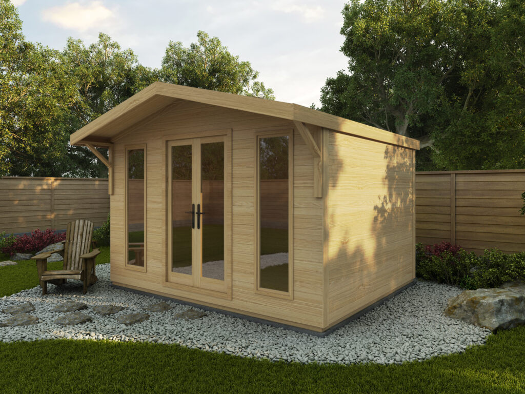 Rendered image of the Statesman Contemporary Summerhouse with apex roof.