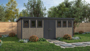 Rendered image of the Cotswold Composite Workshop with pent roof.
