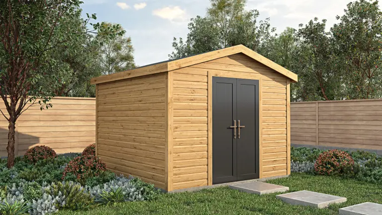 Rendered image of the Alton Timber Workshop with apex roof and PVC windows and doors.