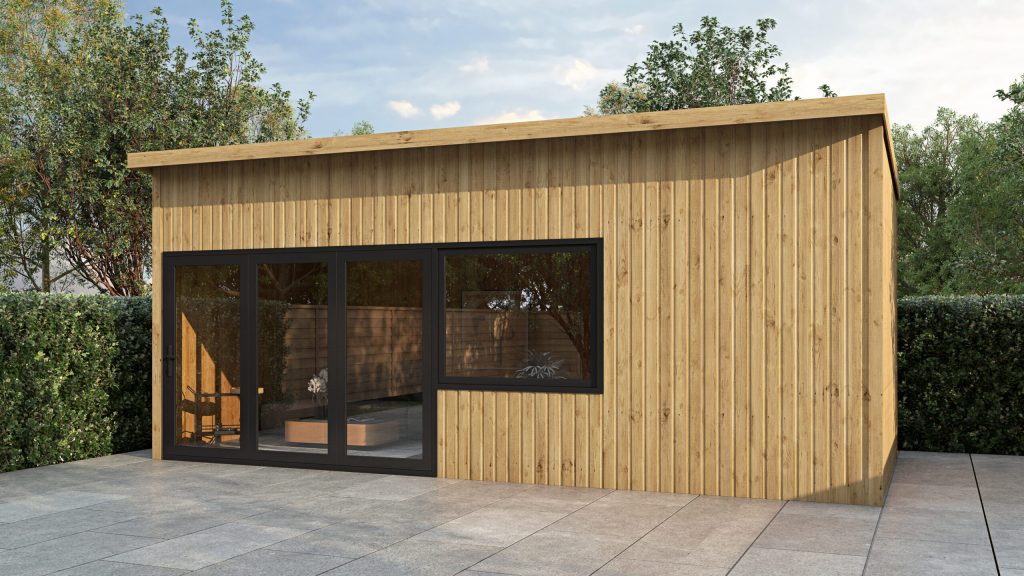 Rendered image of the Pinehurst Timber Golf Simulator Room with pent roof.