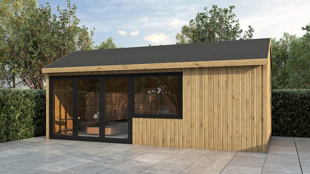 Rendered image of the Pinehurst Timber Golf Simulator Room with pent roof.