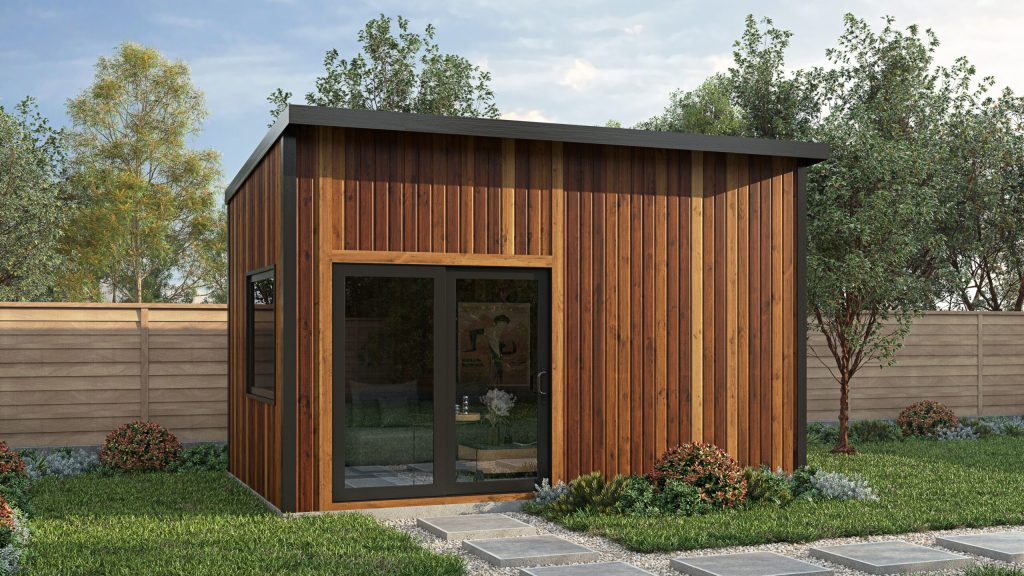 Rendered image of the Sawgrass Cedar Golf Simulator Room with pent roof.