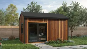 Rendered image of the Sawgrass Cedar Golf Simulator Room with pent roof.